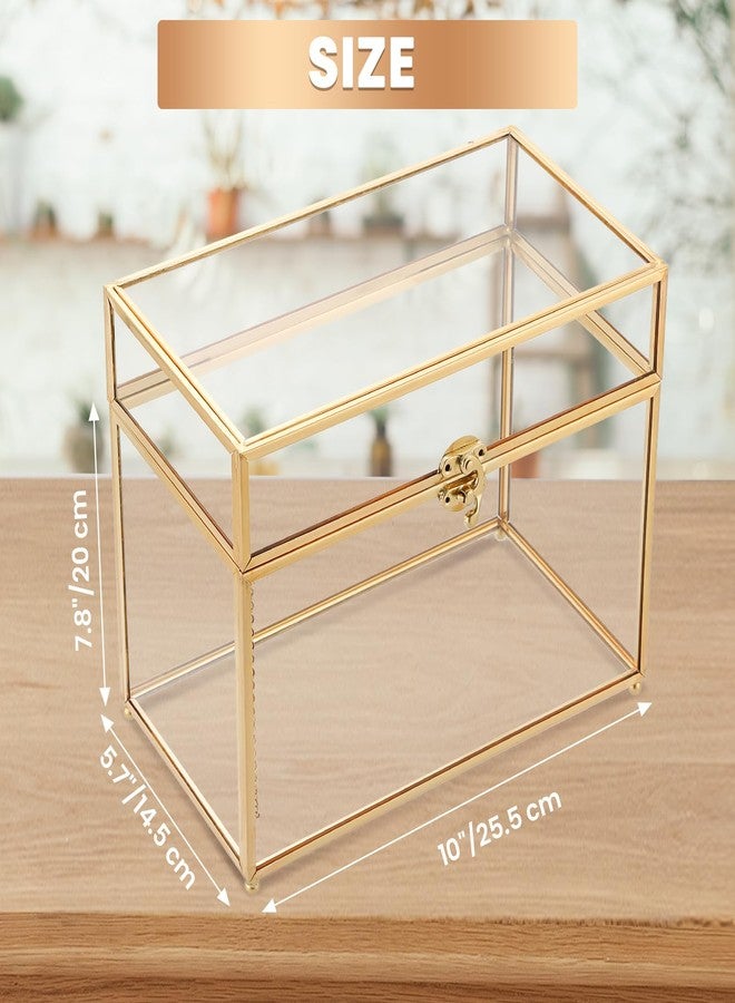 AMGSH Large Capacity Golden Vintage Glass Keepsake Box | Wedding Card Box Glass Jwelry Lidded Box Decorative Box for Display,Clear Rectangle Box Rings Bracelet Earring Organizer (10 x 5.7 x 7.8inch) - Image 2